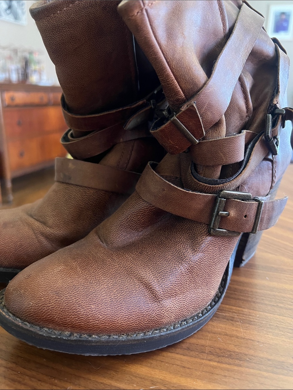 Steve Madden Brown Leather Buckle Strap Ankle Boots